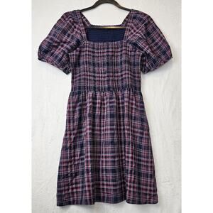 Madewell Purple Plaid Check Print Mini Dress Size XS